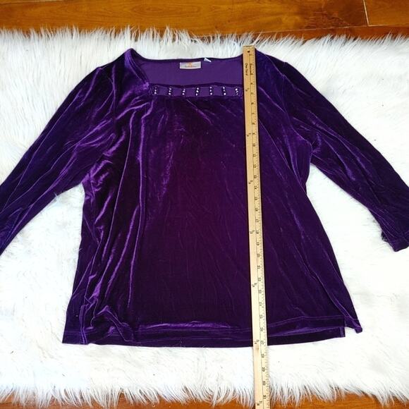 Quacker Factory Size XL Extra Large Purple Velvet Jewel Long Sleeve Fancy Blouse - Picture 4 of 12